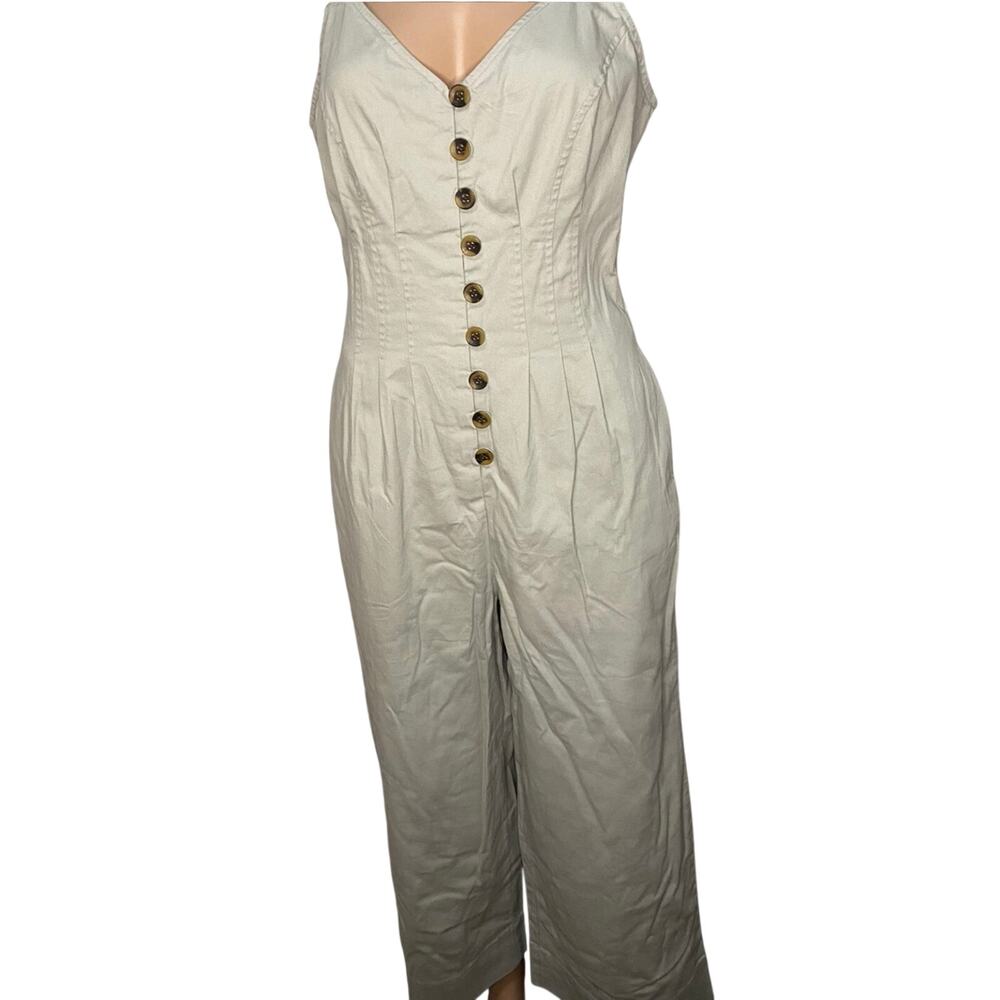 Universal Thread Sleeveless Button-Front Wide-Leg Jumpsuit Sage Green
